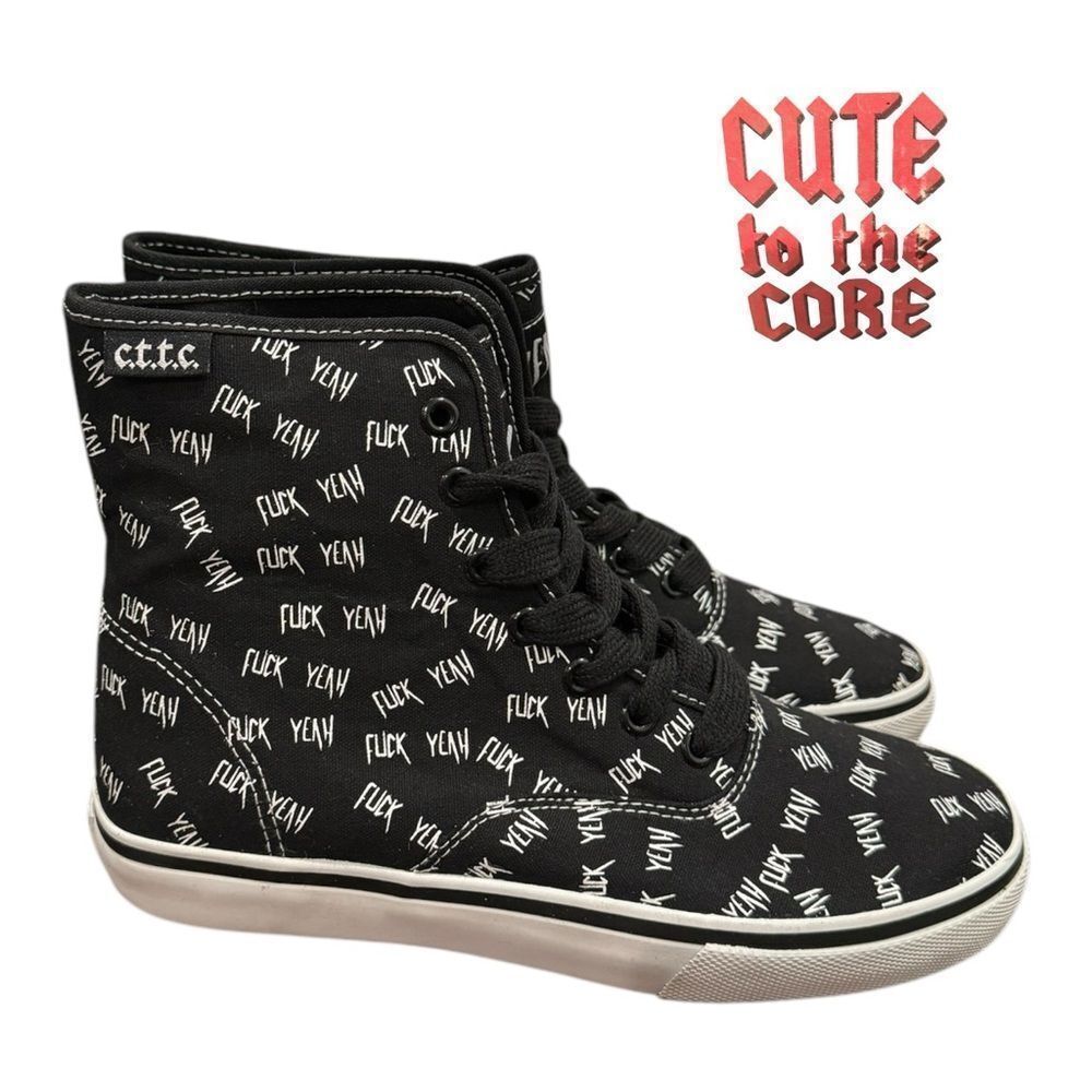 NEW Cute To The Core Women's Black White F*ck You Canvas Sneakers 7